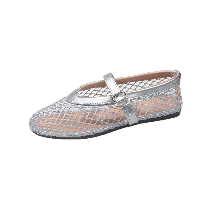 Dame Ballerinas i netstof med rem Stilla