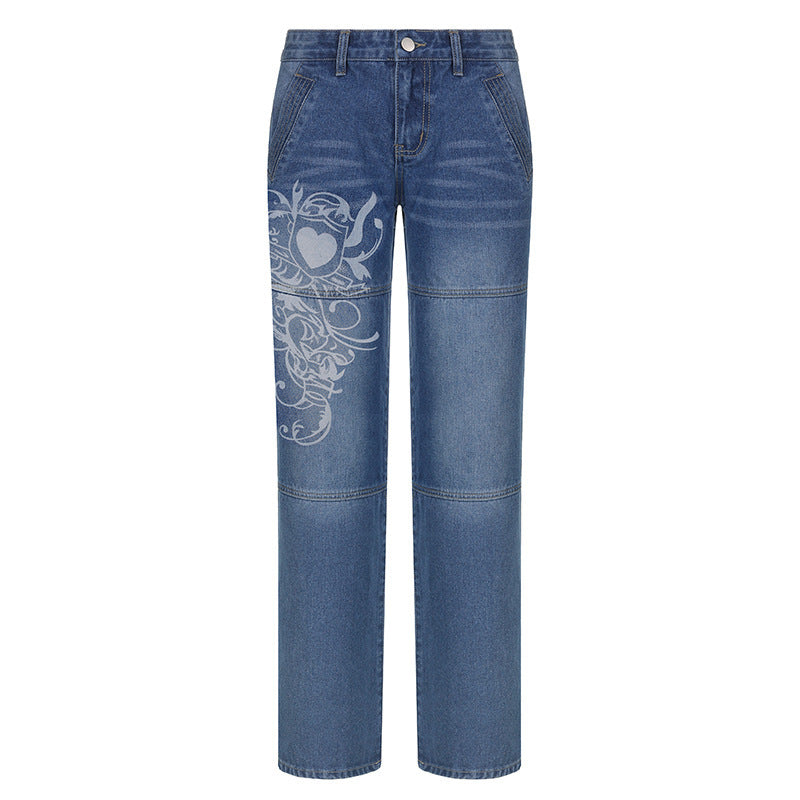 Dame løse højtaljede jeans med kunstneriske detaljer Stilla