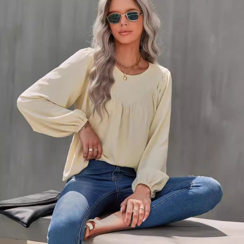 Dame Elegant og afslappet bluse skjorte med puffærmer Stilla