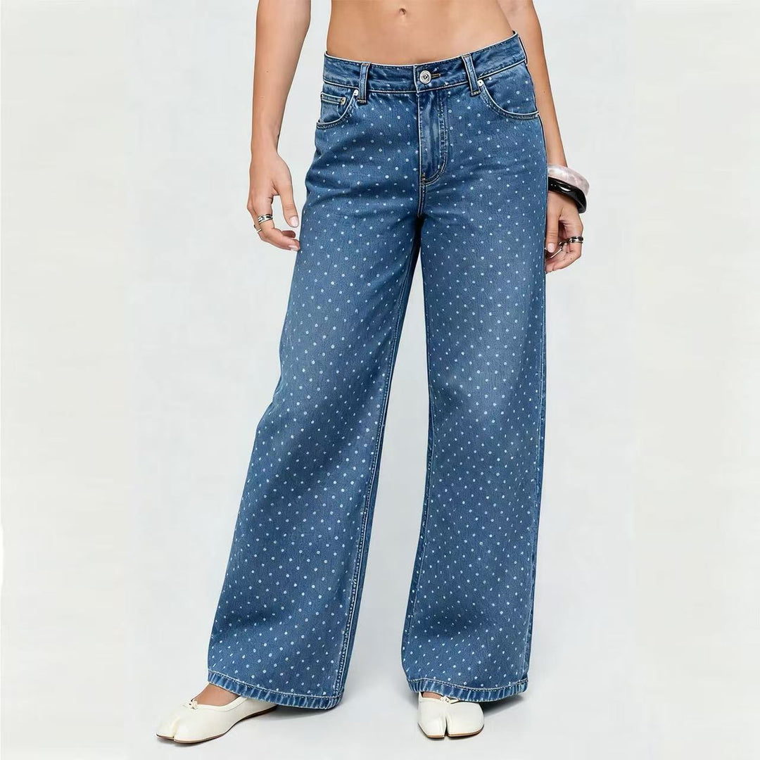 Dame brede denim jeans med polka dots Skovae