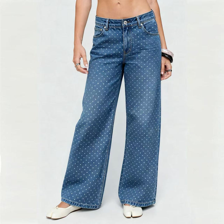 Dame brede denim jeans med polka dots Skovae