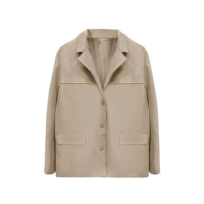 Dame Elegant Suede Jakke med Klassisk Snit og To Lommer Stilla