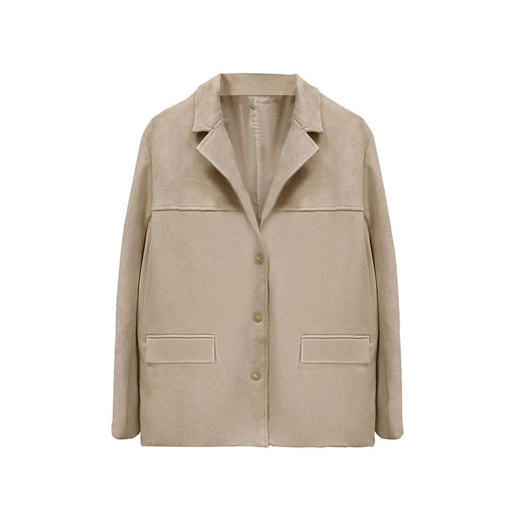 Dame Elegant Suede Jakke med Klassisk Snit og To Lommer Stilla