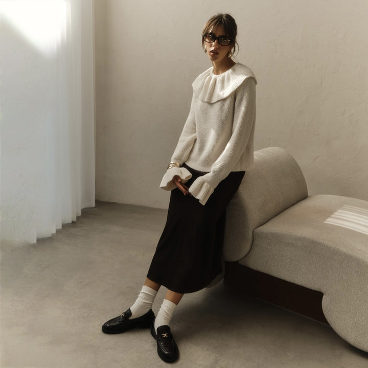 Kvinder Cozy Strikket Sweater med Flæseærmer Stilla