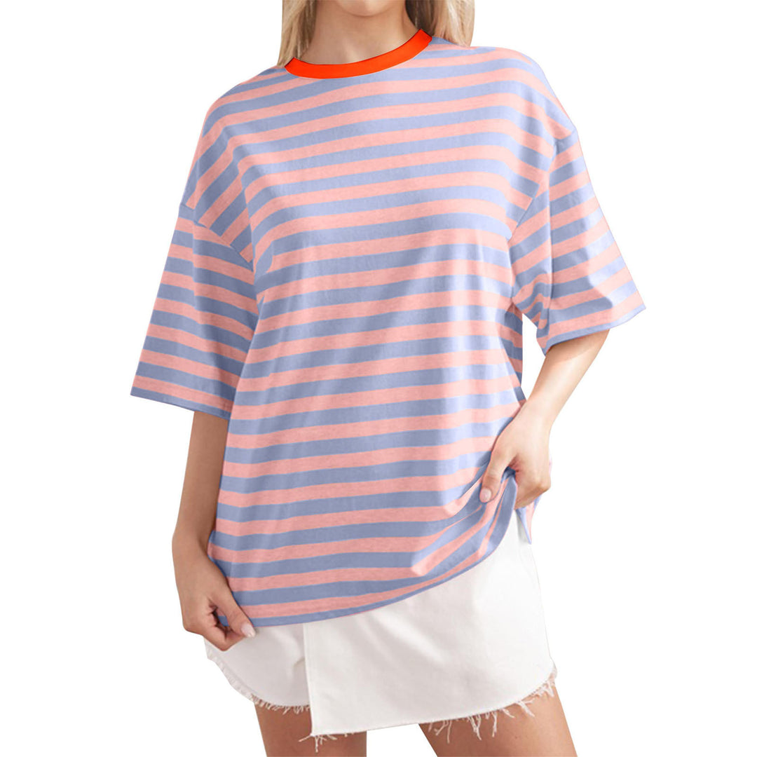 Dame Oversized stribet T-shirt med rund halsudskæring og korte ærmer Stiila