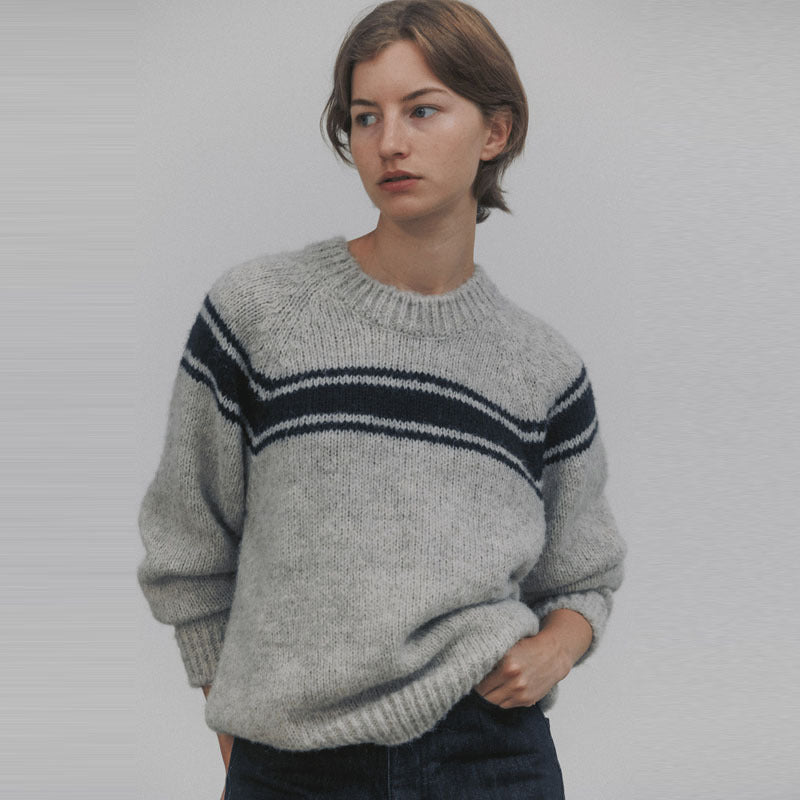 Dame strikpullover med moderne blokstribedesign og hyggelig pasform Stilla