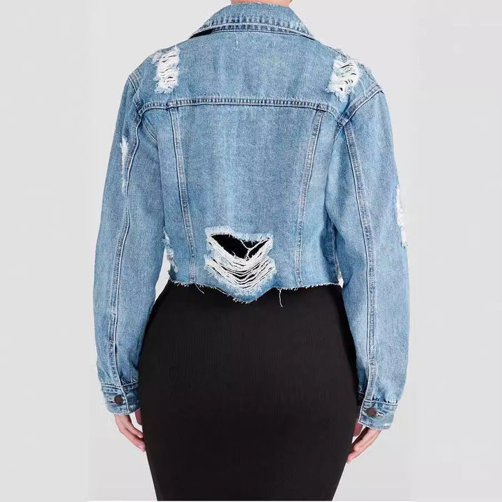 Dame mode Denimjakke i afslappet cropped-stil Stilla