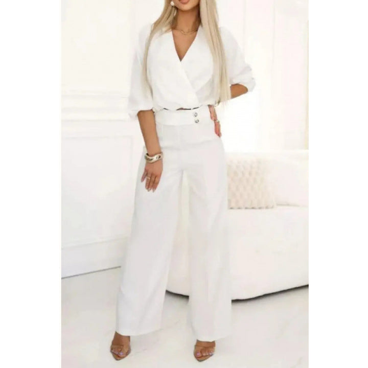 Damer elegant jumpsuit med indpaknings-overdel og bredt ben Stilla