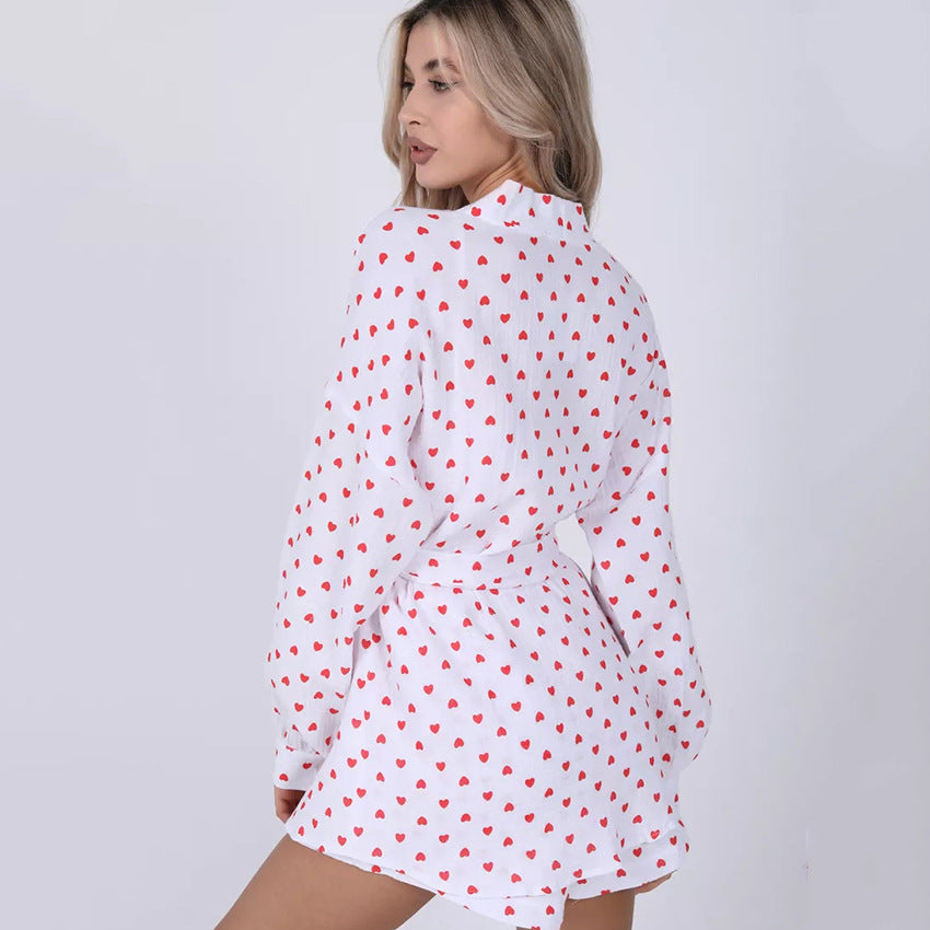 Dame pyjamasæt med hjerter og elegant bluse Stilla