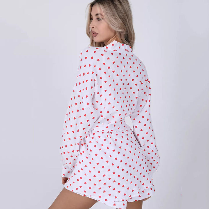 Dame pyjamasæt med hjerter og elegant bluse Stilla