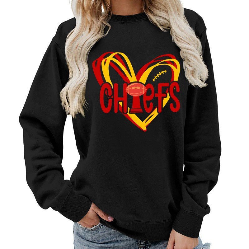Kvinders sweatshirt med hjerte-design og kreative sportsgrafikker Stilla
