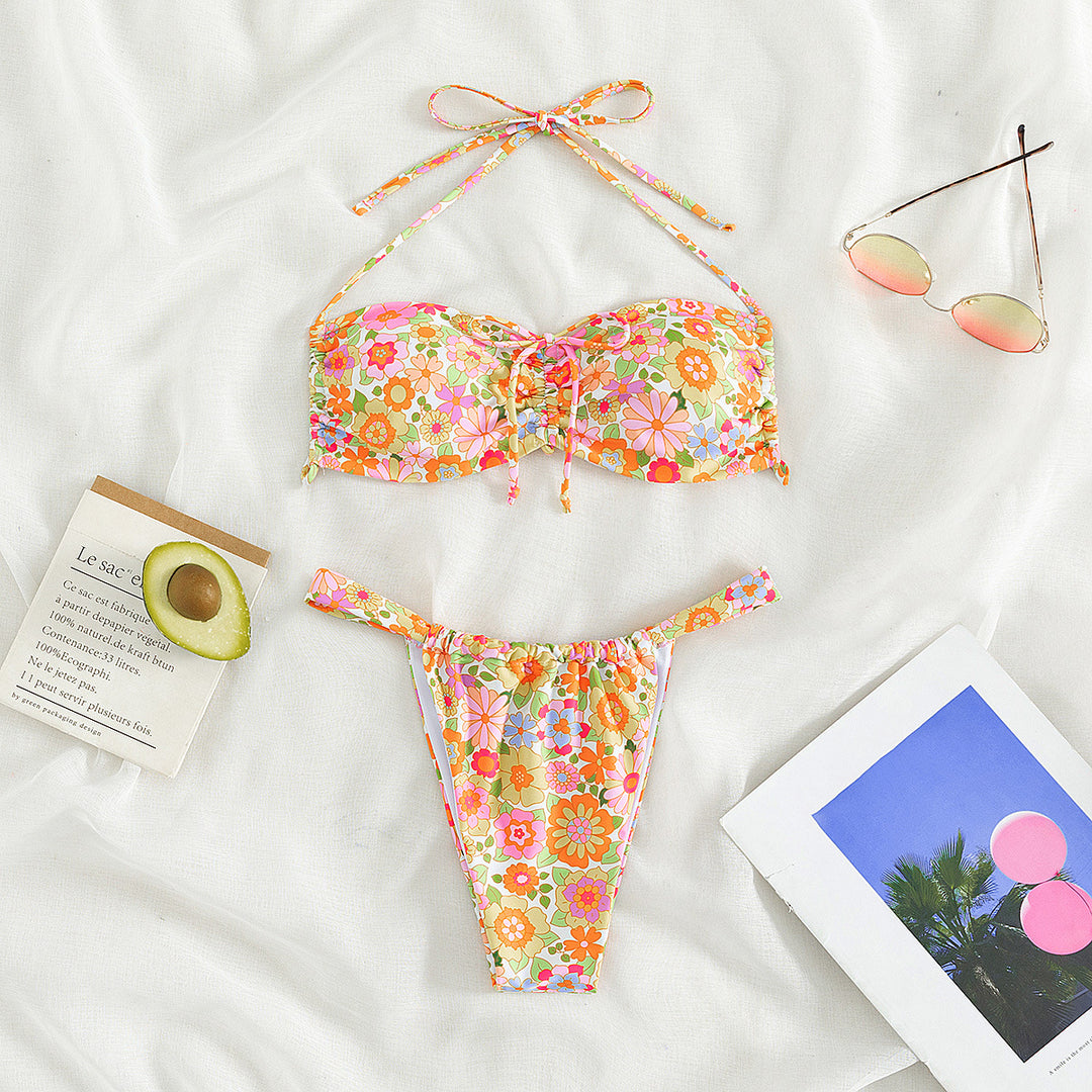 Dame bandeau bikini med legende blomsterdesign Skovae