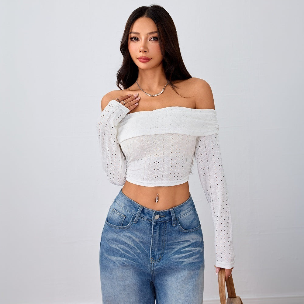Kvinder Off-Shoulder Crop Top med Lange Puff Ærmer og Elegant Blonde Struktur Stilla