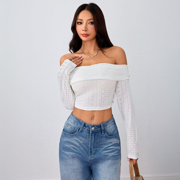 Kvinder Off-Shoulder Crop Top med Lange Puff Ærmer og Elegant Blonde Struktur Stilla