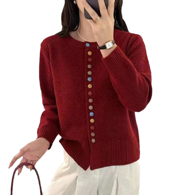 Kvinders cardigan med farverige knapdetaljer og casual snit Stilla