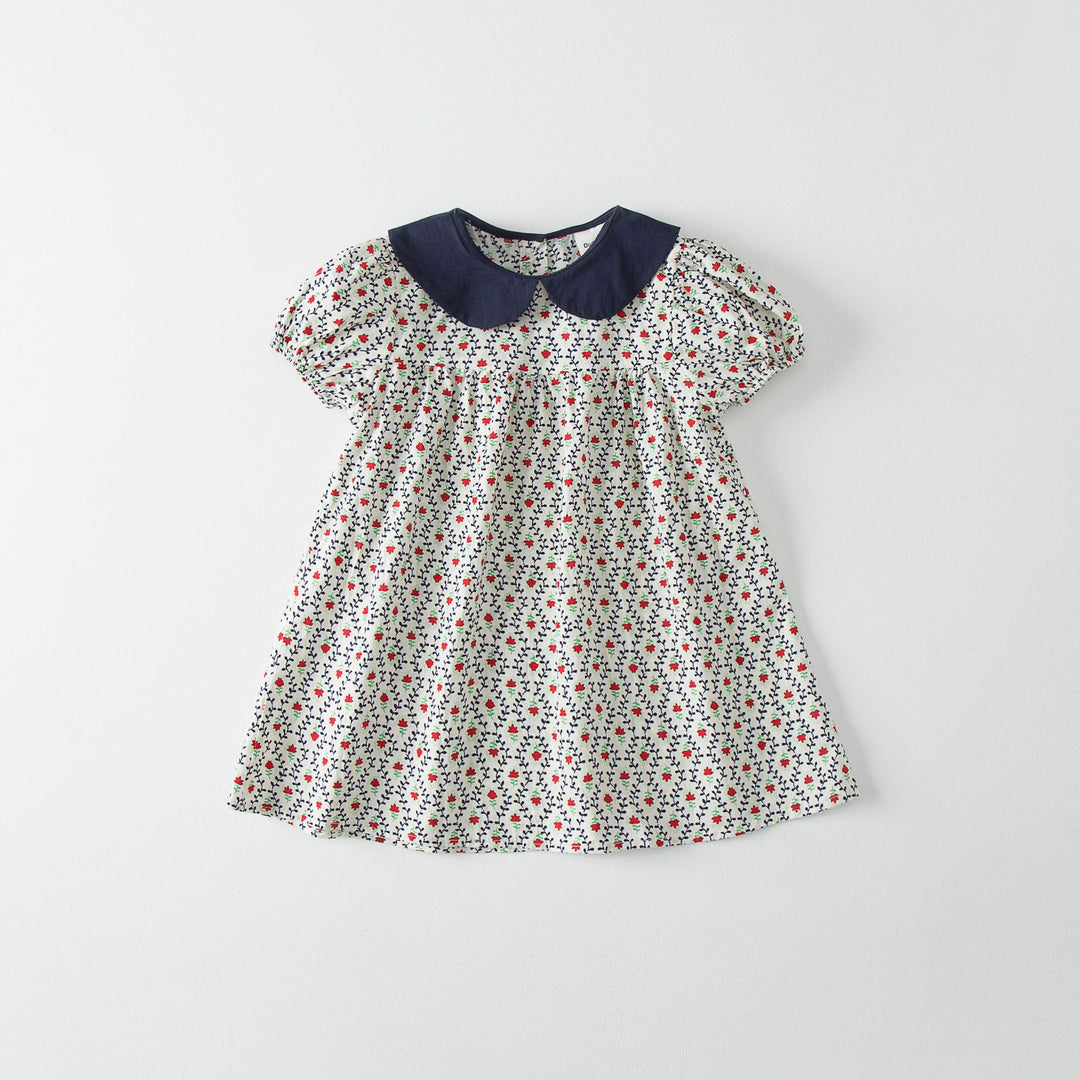Pige Floral Print A-linje Kjole med Kontrastkrave Stilla