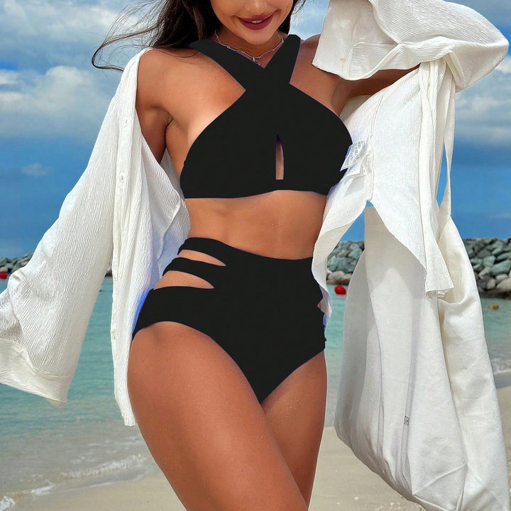 Damer højt skåret bikini med stilfulde cut-outs Skovae