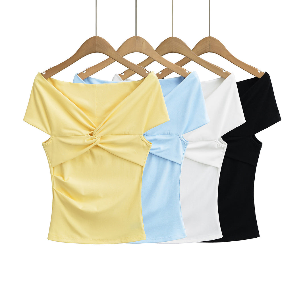 Dame Off-Shoulder Overdel med raffineret knudedesign og elastisk materiale Stilla