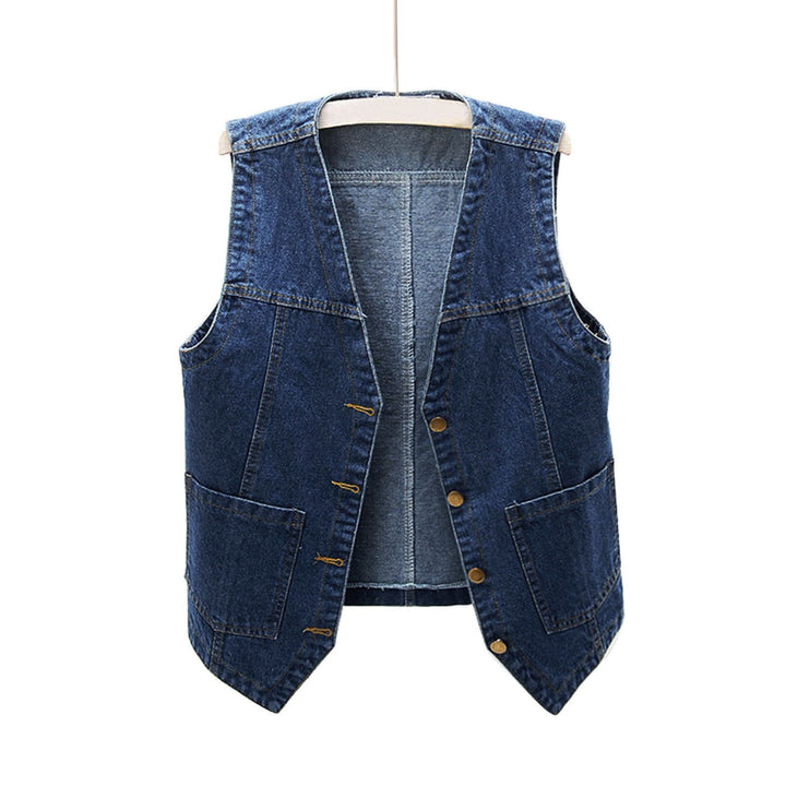 Dame casual denim vest med knapdetaljer og påsyede lommer Skovae