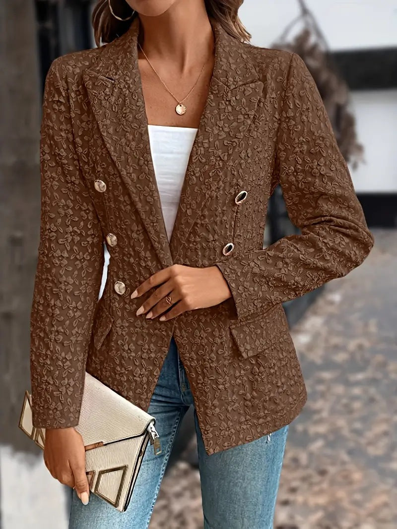 Dame elegant blazer med struktureret blomsterdesign og gyldne knapper Stilla