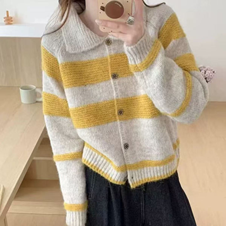 Damer Cozy Cardigan med Vintage Striber Stilla