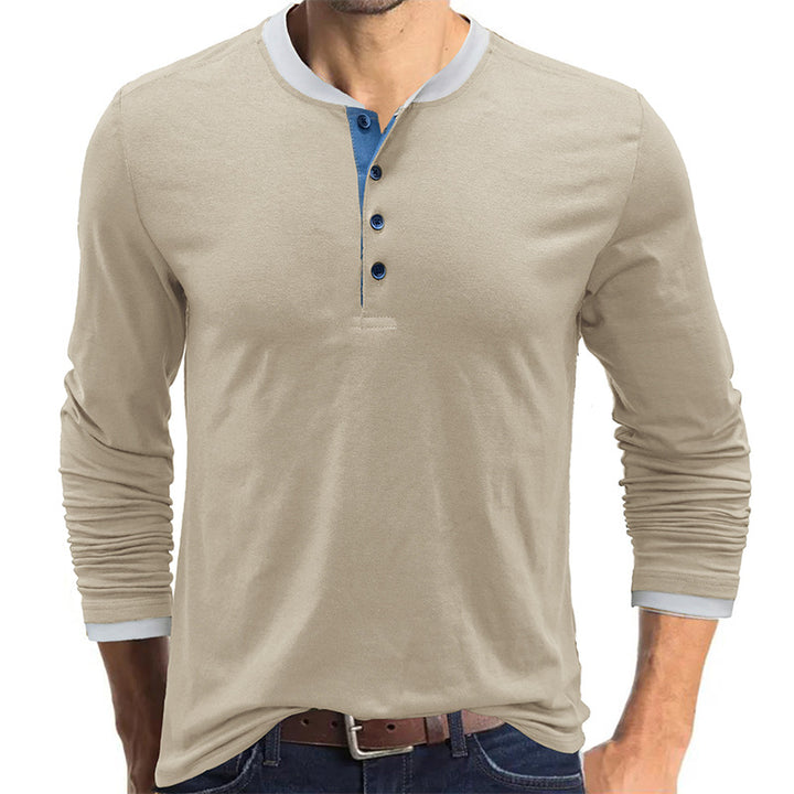 Herren Langarmshirt med modisch Henley-udskæring og kontrasterende kravebehandling Stilla