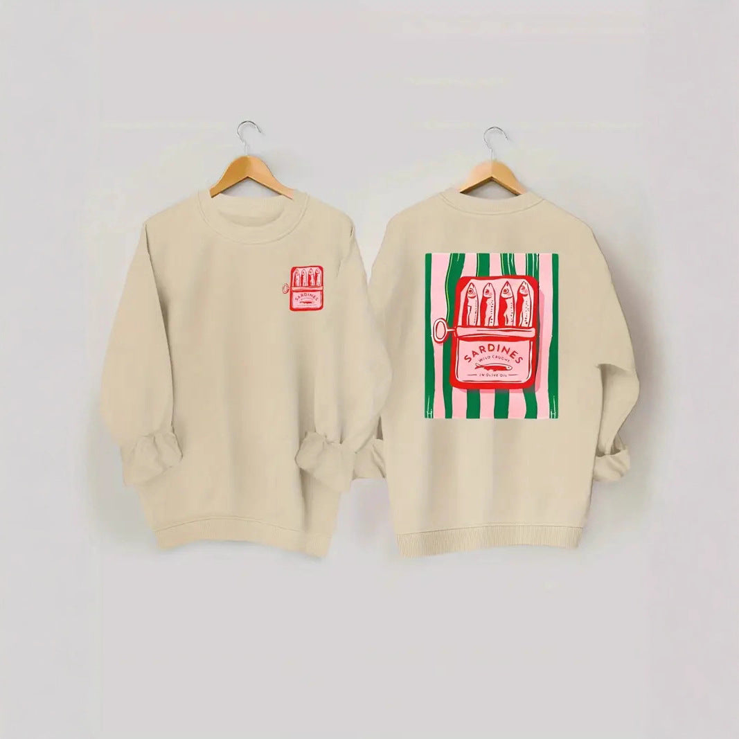 Kvindernes sweatshirt med kreativ sardinegrafik og afslappet pasform Stilla