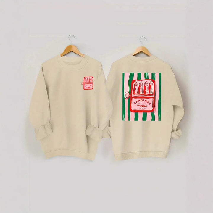 Kvindernes sweatshirt med kreativ sardinegrafik og afslappet pasform Stilla