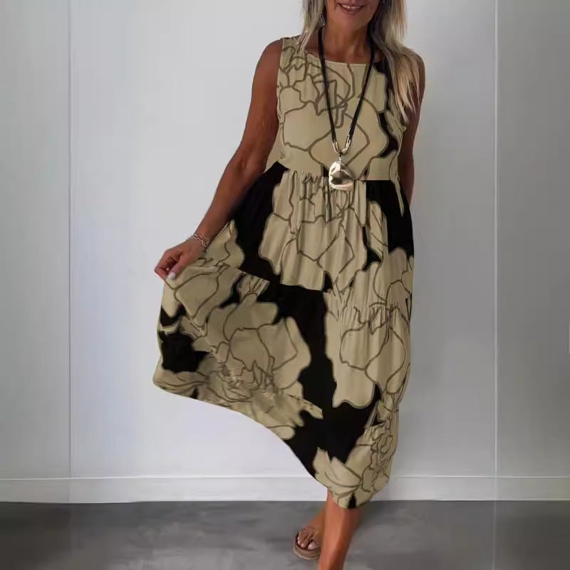 Dame Midikjole med asymmetrisk kant og blomstret print Stilla