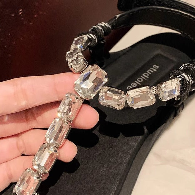 Dame toe-tå-sandaler med glamourøs krystalsmykke og behagelig indersål Stilla