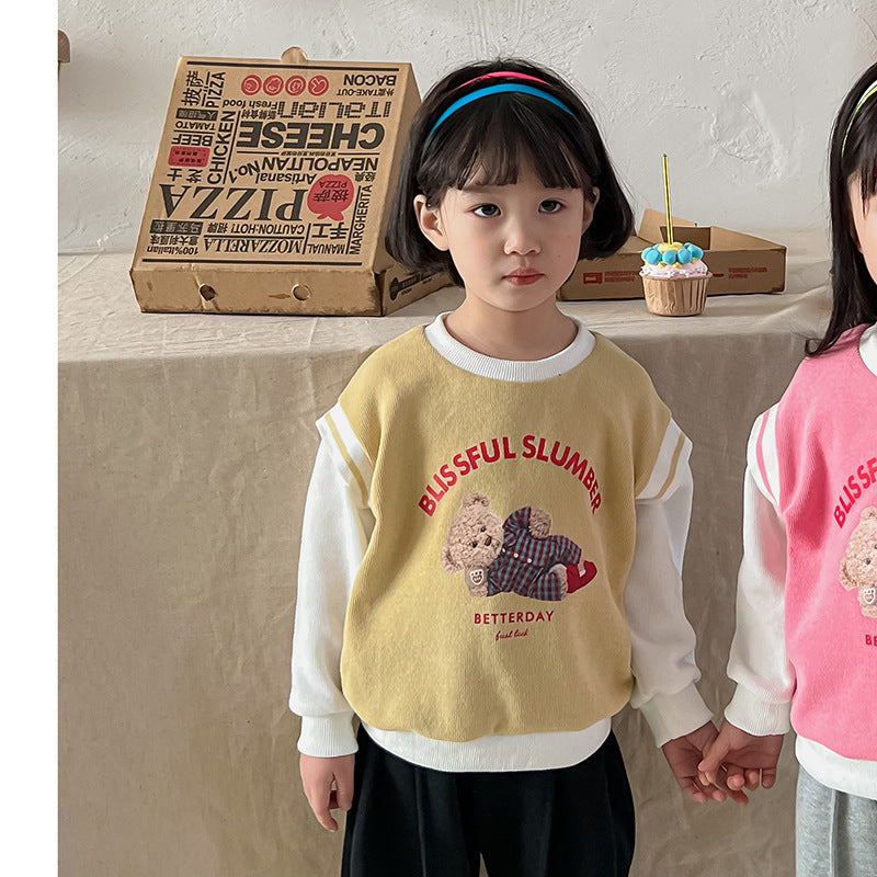 Pige sweatshirt med grafisk tryk og sødt bjørne design Stilla