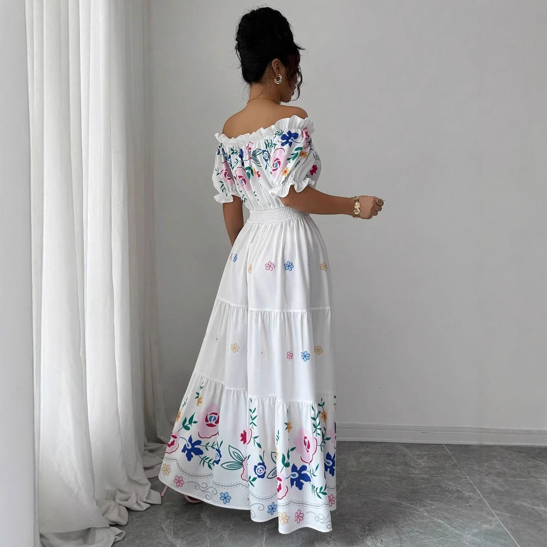 Dame Sommer Maxi-Kjole med romantiske blomsterbroderier og elastisk talje Stilla
