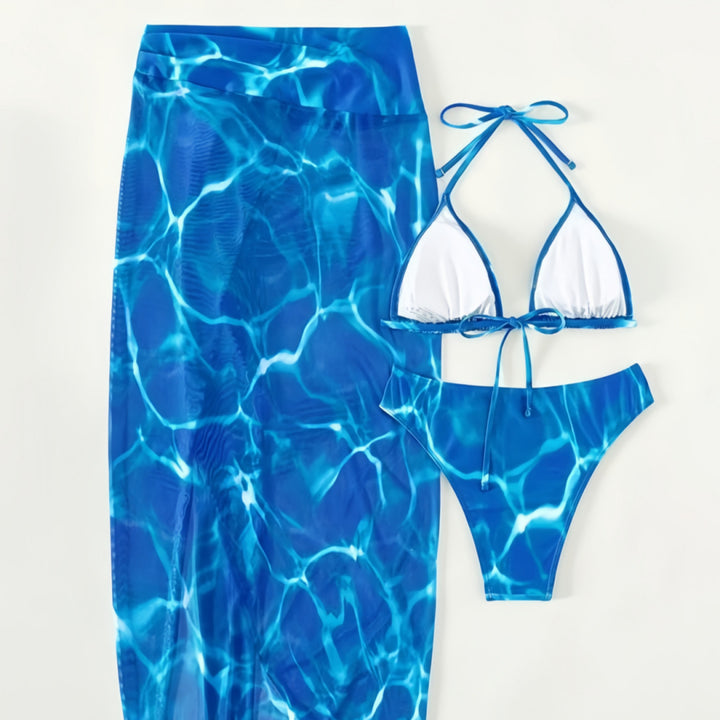 Dame triangel-bikini-sæt med elegant strand-sarong Skovae
