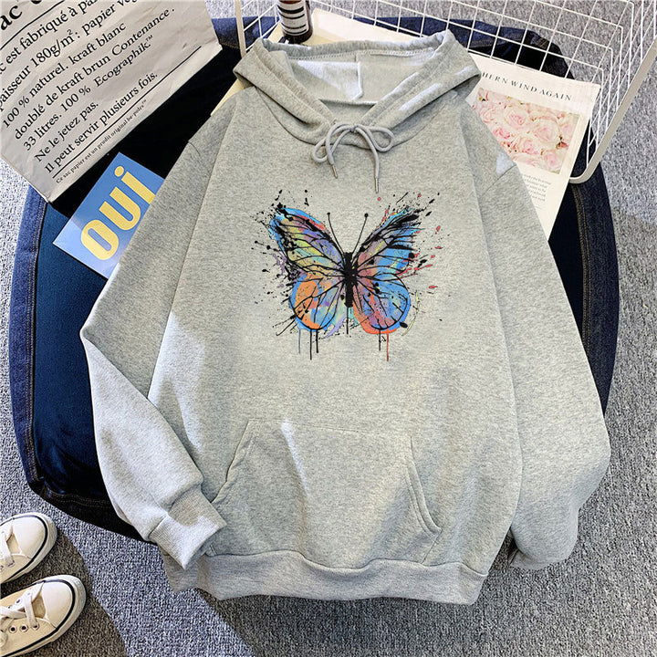 Kvinders hoodie med tiltalende sommerfugledesign Skovae