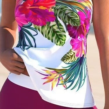 Dame Sport Tankini-Sæt med blomsterdesign og stribede shorts Stilla