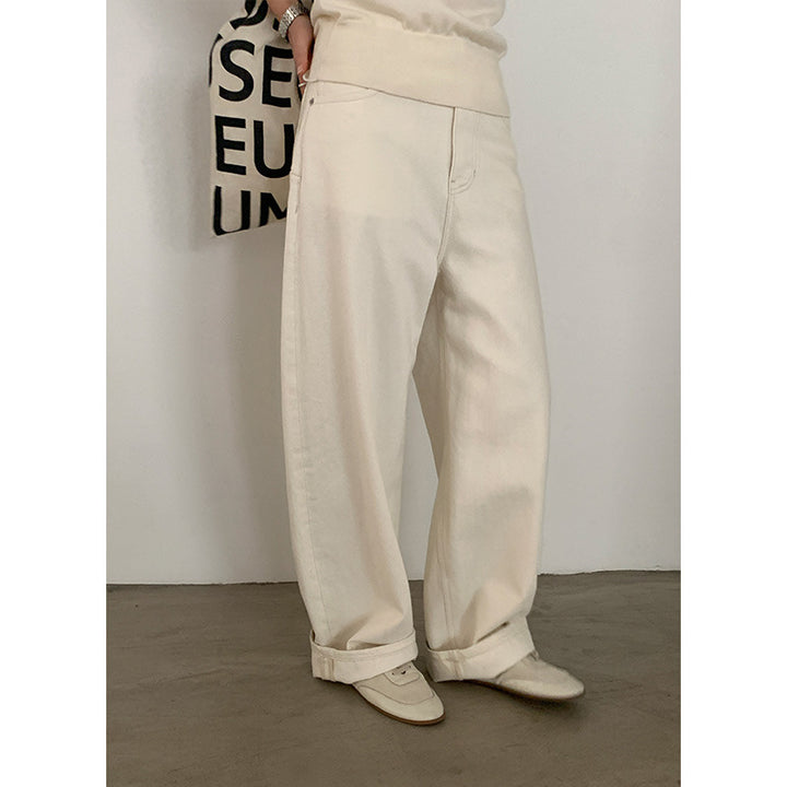 Dame brede high-waist jeans i en afslappet skæring med elegante folder Stilla