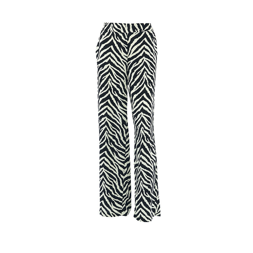 Dame Bred Zebra-Print Palazzo-Bukser med elastisk Talje og Svingende Snit Stilla