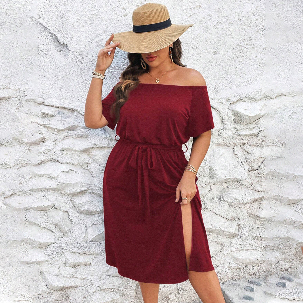 Dame casual wrap kjole med off-shoulder design og sidelæg Stilla