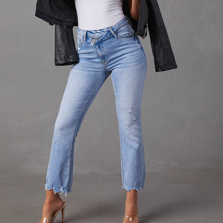 Damer Mom Jeans med flossede kanter Stilla