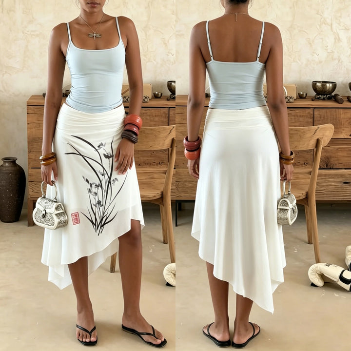 Damen asymmetrischer Rock mit floralem Druck Skovae