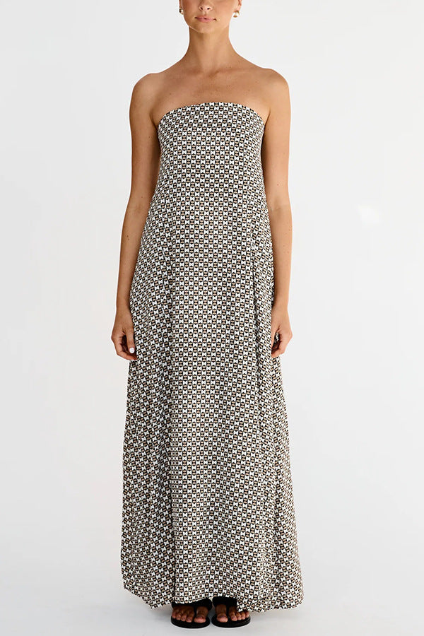 Dame Maxikjole med strapless design og unikt mønster Stilla