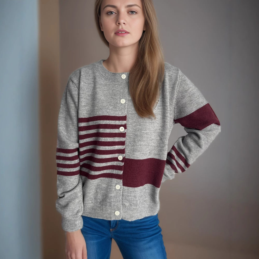Kvinders afslappede cardigan med kontrasterende striber og elegante knapdetaljer Stilla