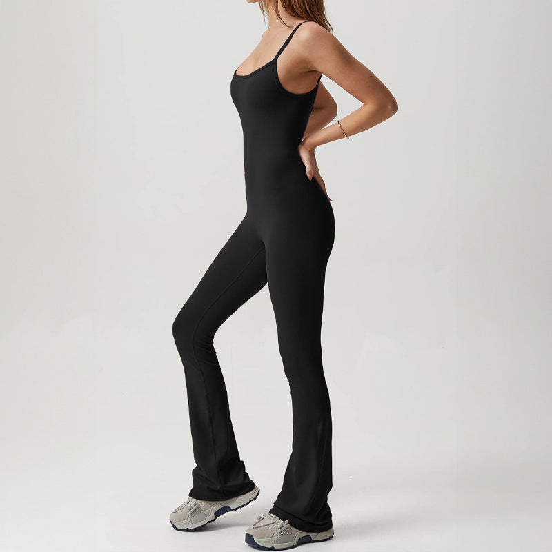 Dame Elegant Onepiece med spaghetti stropper og bredt ben Stilla