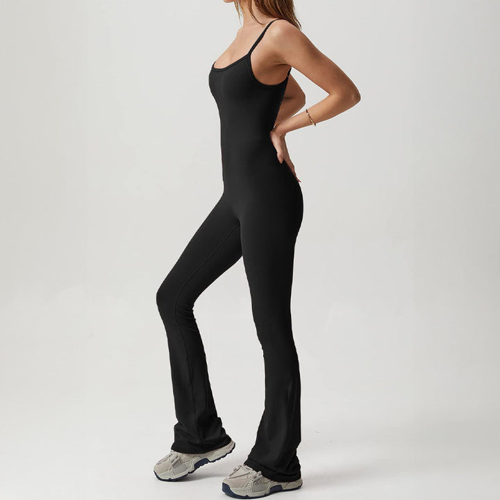 Dame Elegant Onepiece med spaghetti stropper og bredt ben Stilla