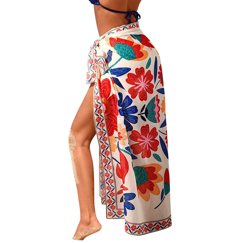 Damen Long- Maxirock mit floralem Muster und seitlichem Bindegürtel Skovae