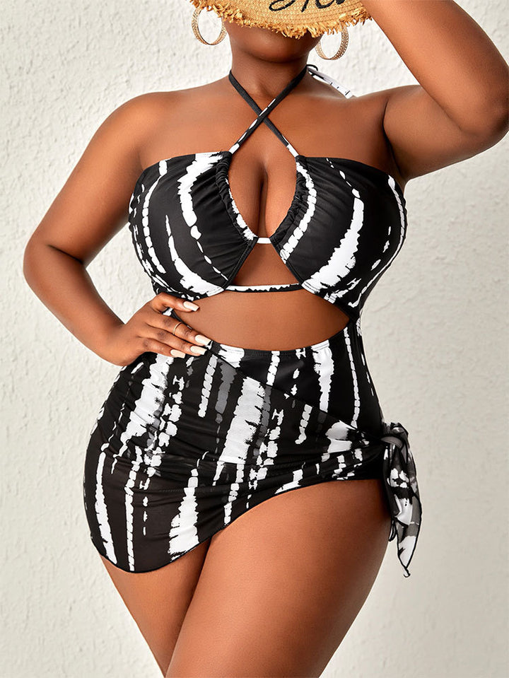 Dame Cut-Out Strandbikinisæt med elastisk omslagsskjørt Skovae
