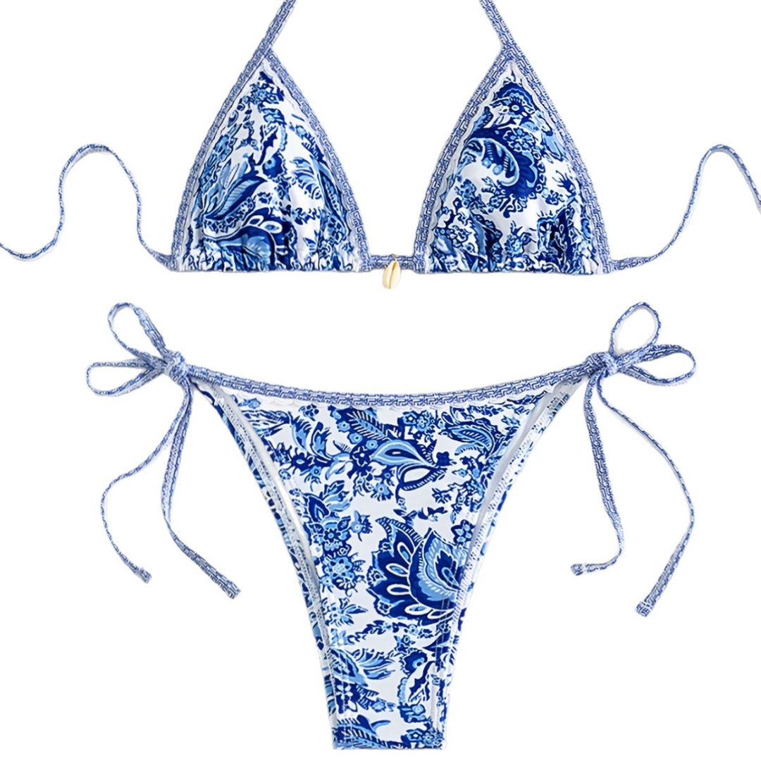 Damer Triangel-bikini med blomster mønstre Skovae