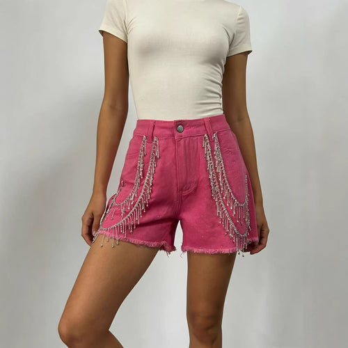 Dame Designer Denim-shorts med trendy kædeudsmykninger Skovae