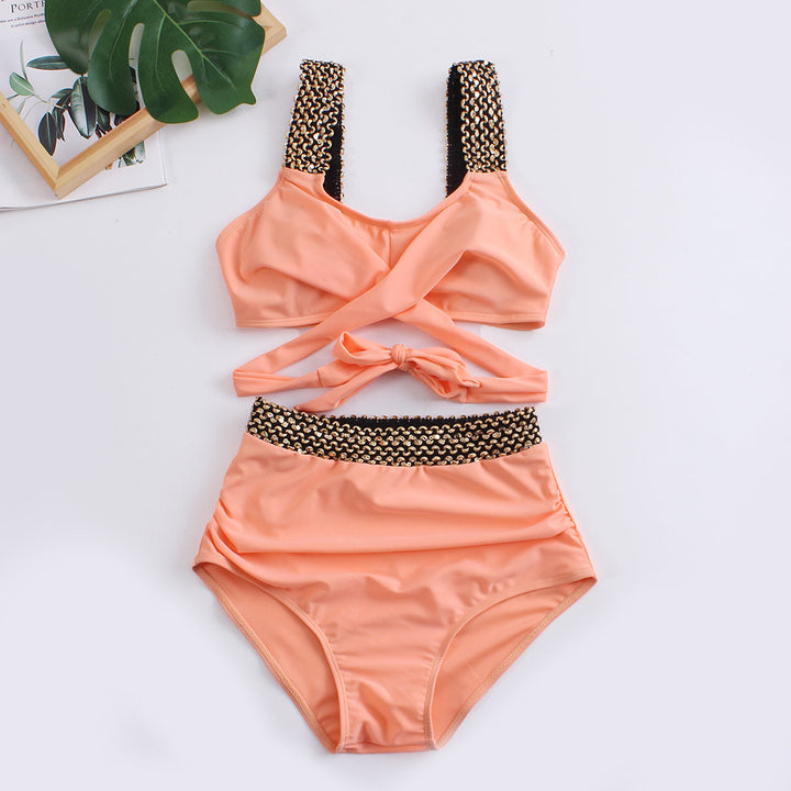 Dame Højtaljet Bikini-Sæt med stilfuld Wrap-Top Skovae