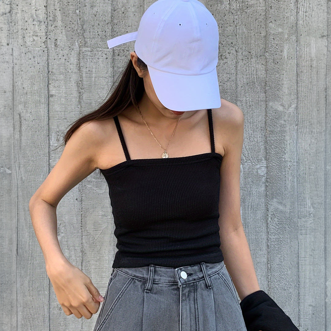 Dame Crop-top i blødt ribmateriale med justerbare spaghetti-stropper Stilla